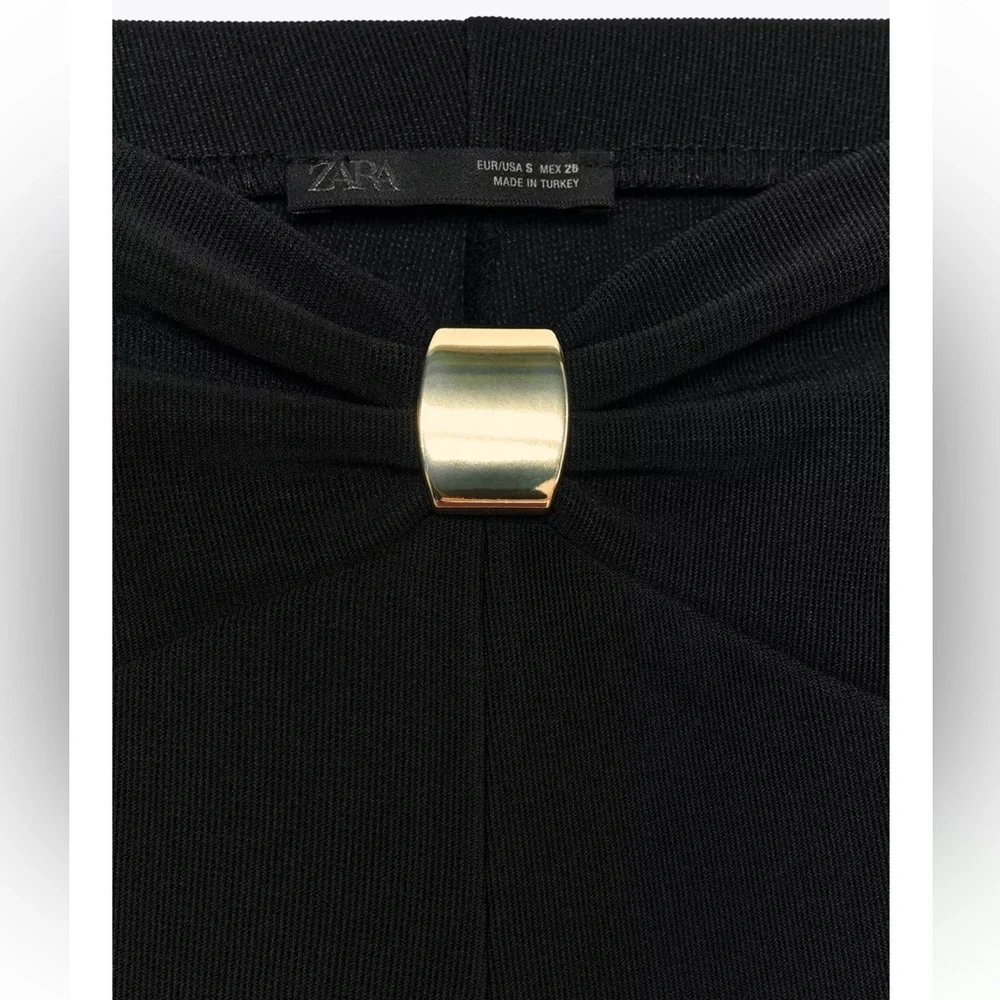 Zara NWT black gold appliqué detail flare stretchy pants